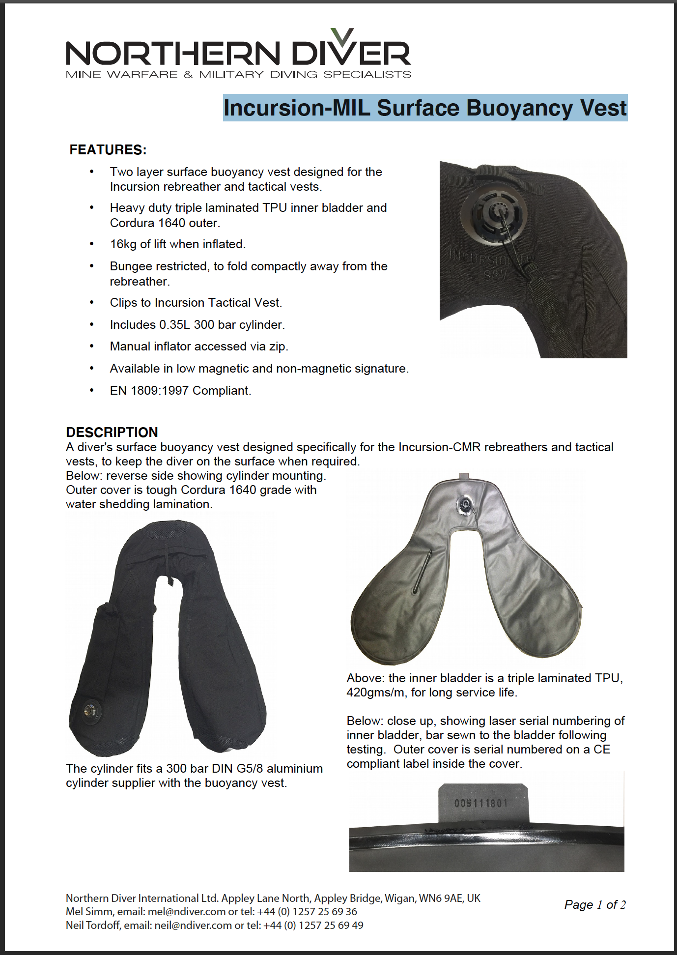 Incursion-MIL Surface Buoyancy Vest Data Sheet