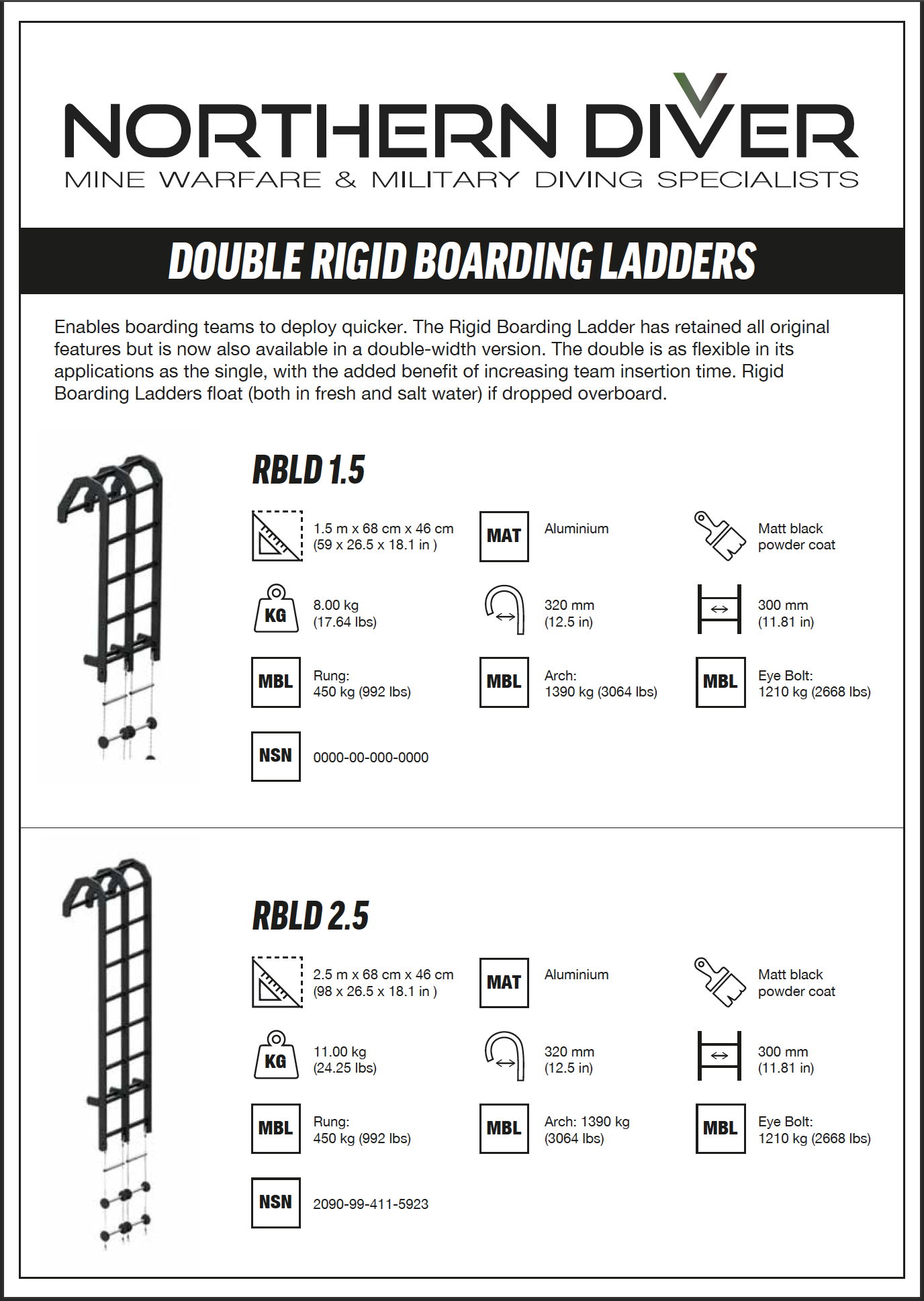 Double Rigid Boarding Ladder Data Sheet